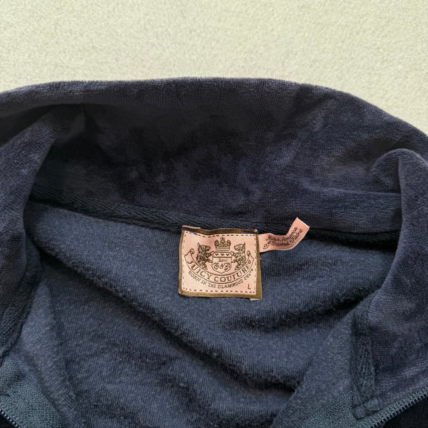 Vintage Juicy Couture Women's Navy Velour Full Zip Track Jacket Dog Logo Size L