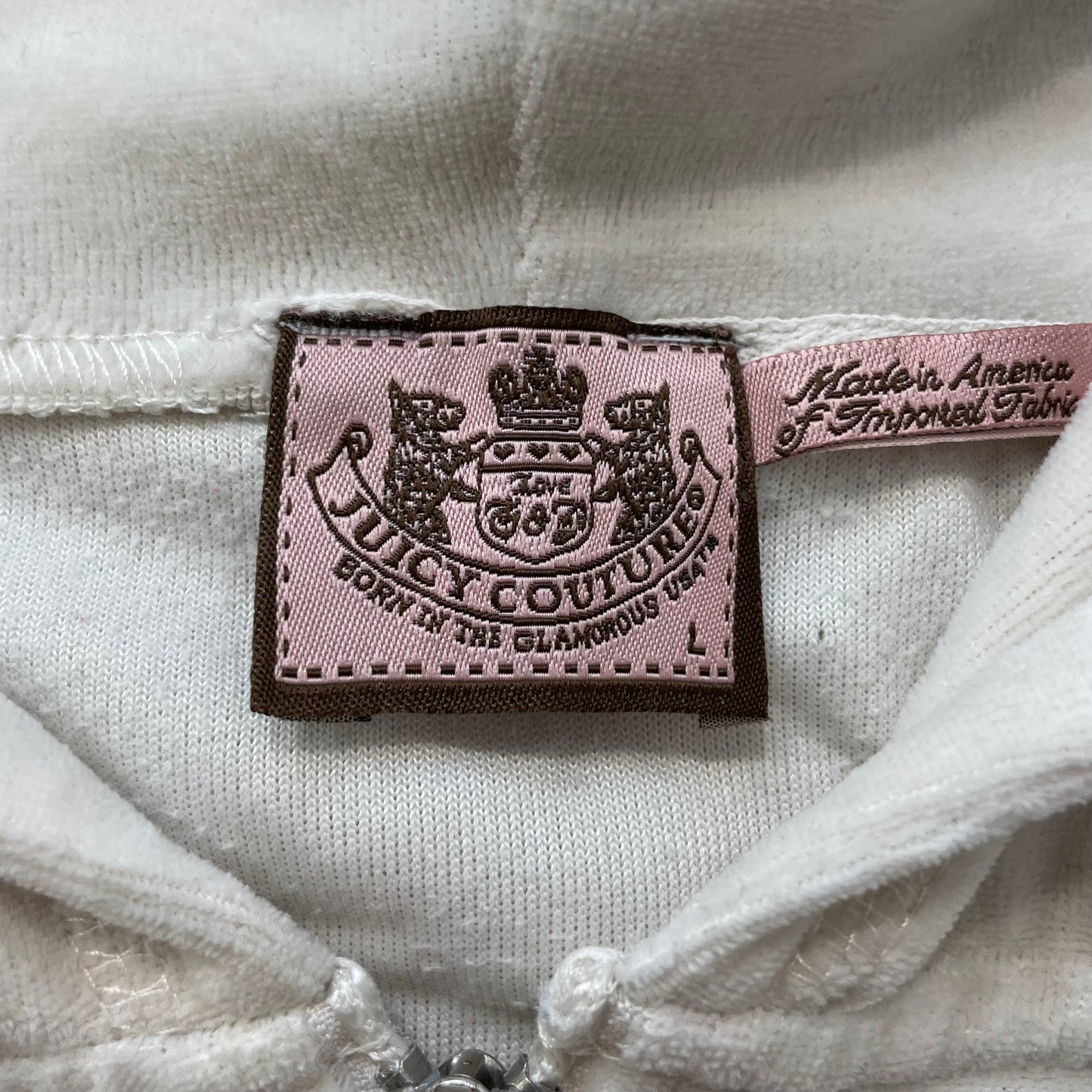 Vintage Juicy Couture Women's Cream Velour Tracksuit Sets Hoodie & Pant Size L