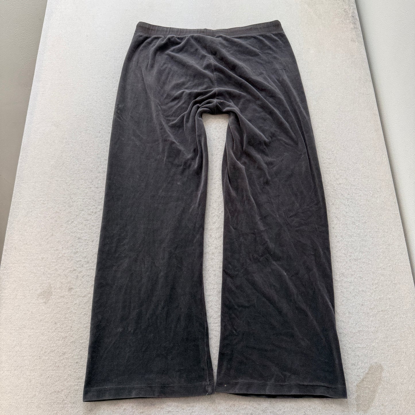 Juicy Couture Women's Dark Grey Velour Wide Leg Track Pants Drawstring Size M