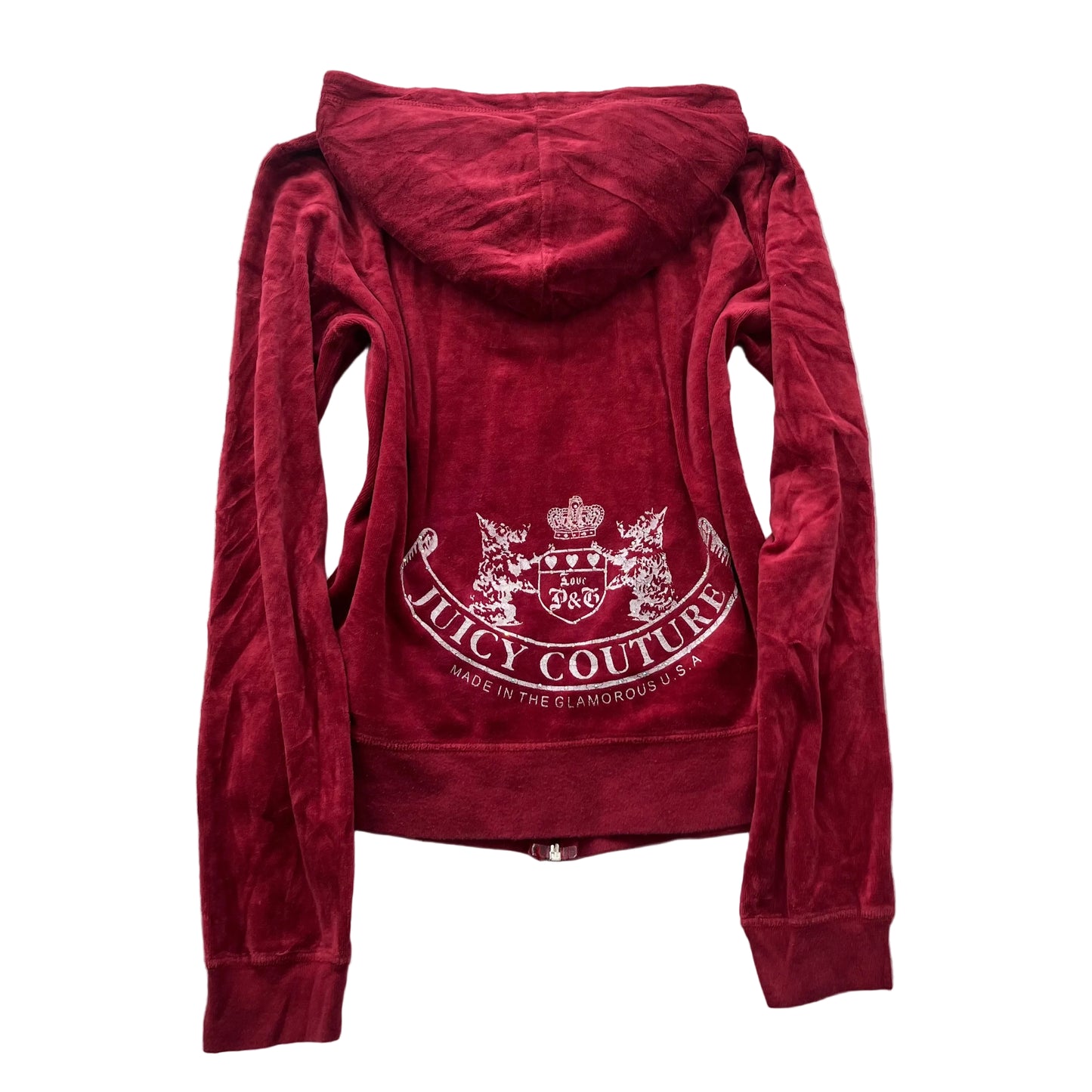 Vintage Juicy Couture Scottie Dogs Women's Maroon Velour Zip-Up Hoodie Size L