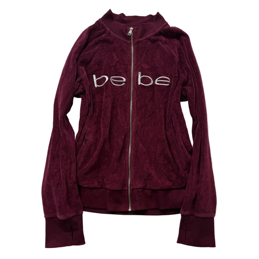 Bebe Sport Women's Burgundy Velour Zip-Up Track Jacket Embroidered Logo Size XL