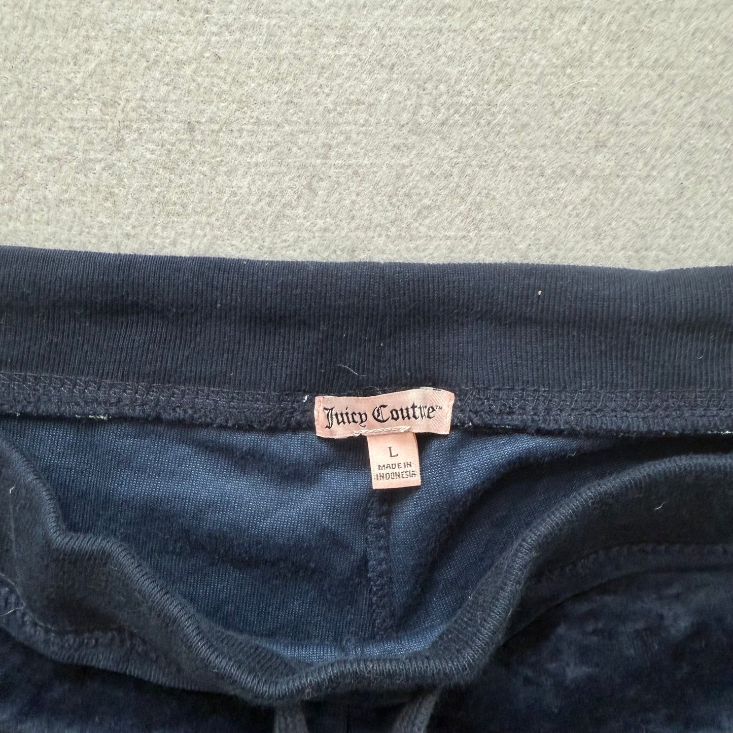 Juicy Couture Women's Navy Velour Flared Track Pant Loungewear Drawstring Size L