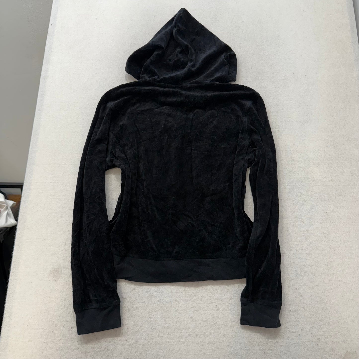 Juicy Couture Women's Black Velour Zip-Up Hoodie Long Sleeve Drawstring Size XL