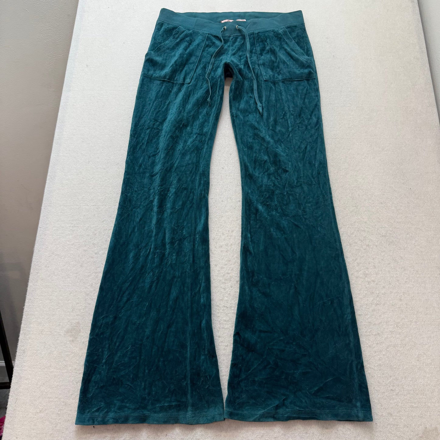 Vintage Juicy Couture Women's Deep Sea Green Flared Track Pant Pockets Size S