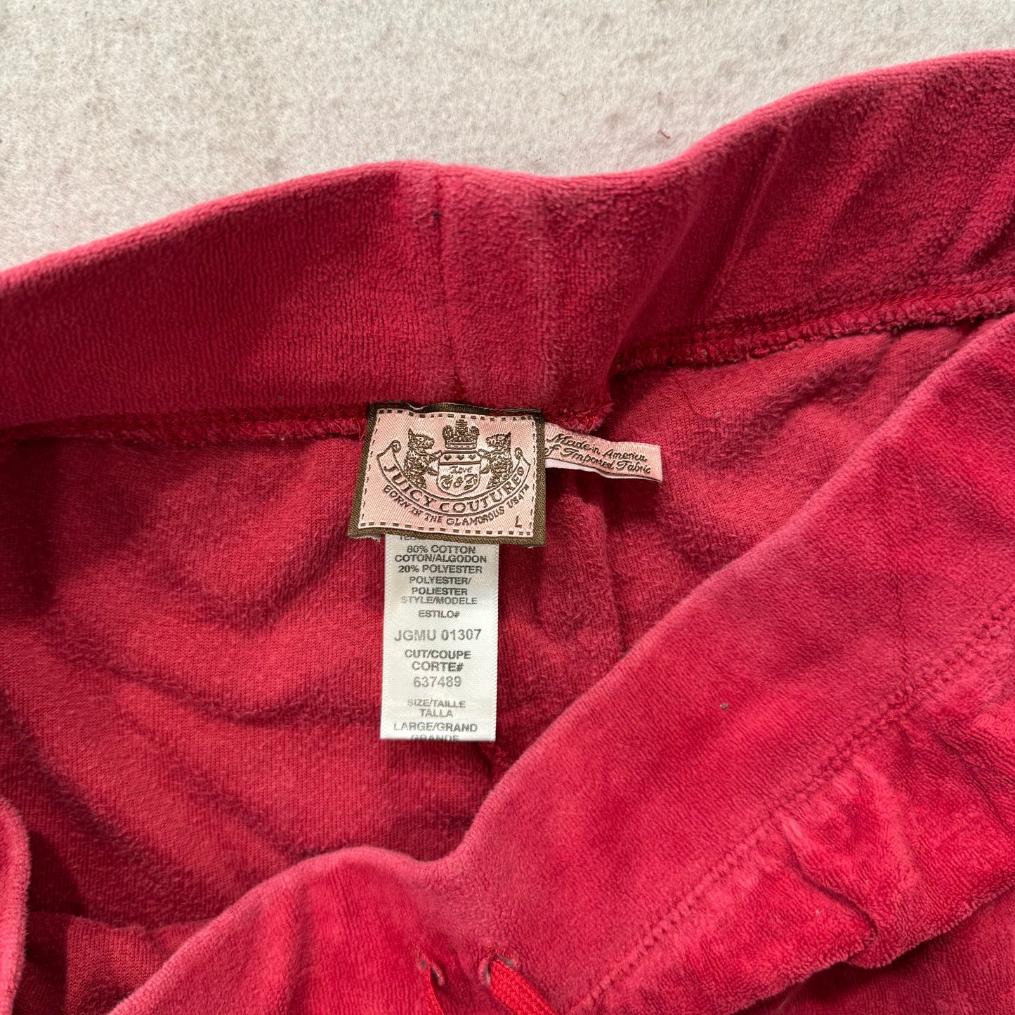 Vintage Juicy Couture Women's Red Velour Flared Track Pant Drawstring Y2k Size L