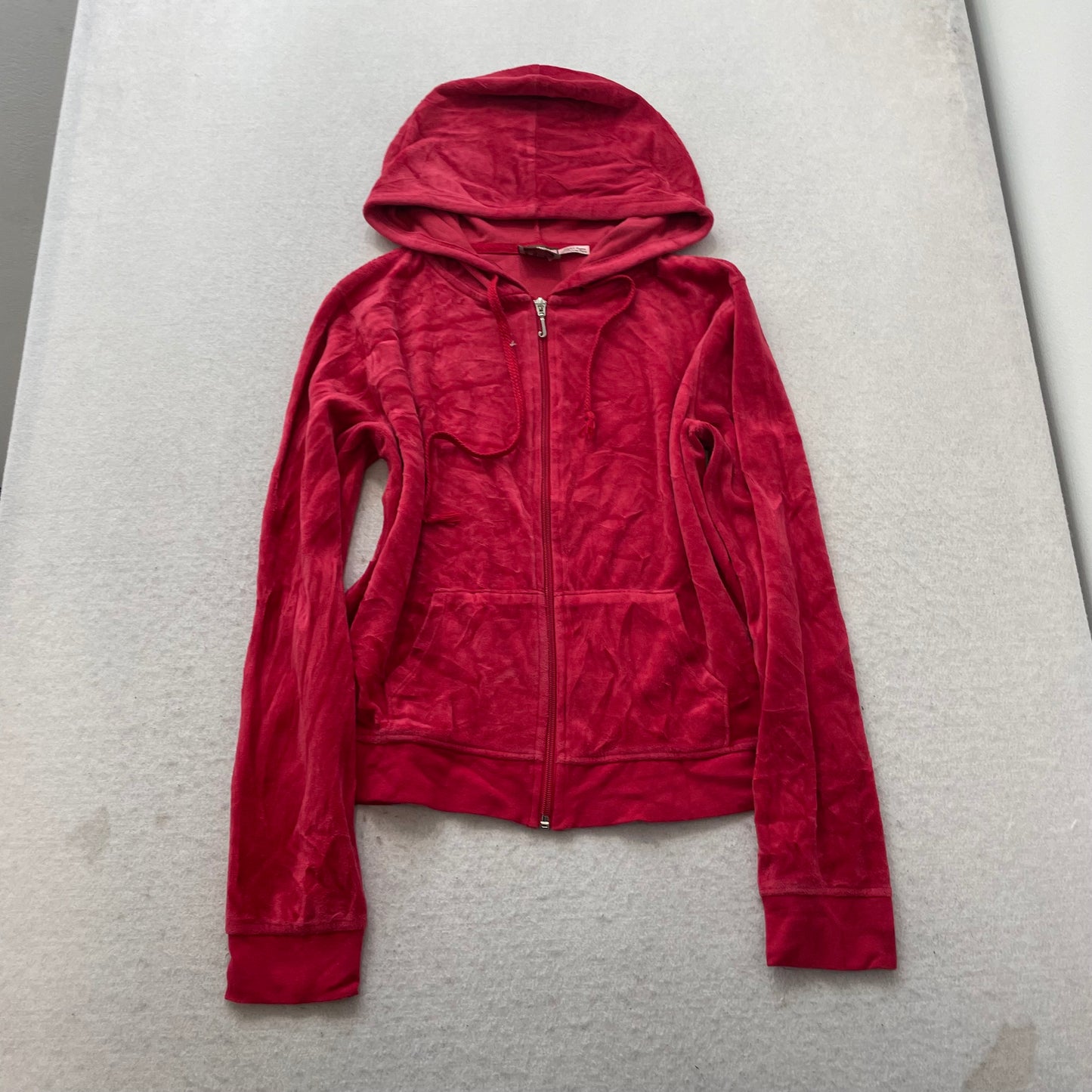 Vintage Juicy Couture Women's Red Velour Tracksuit Set Hoodie & Pant Size L