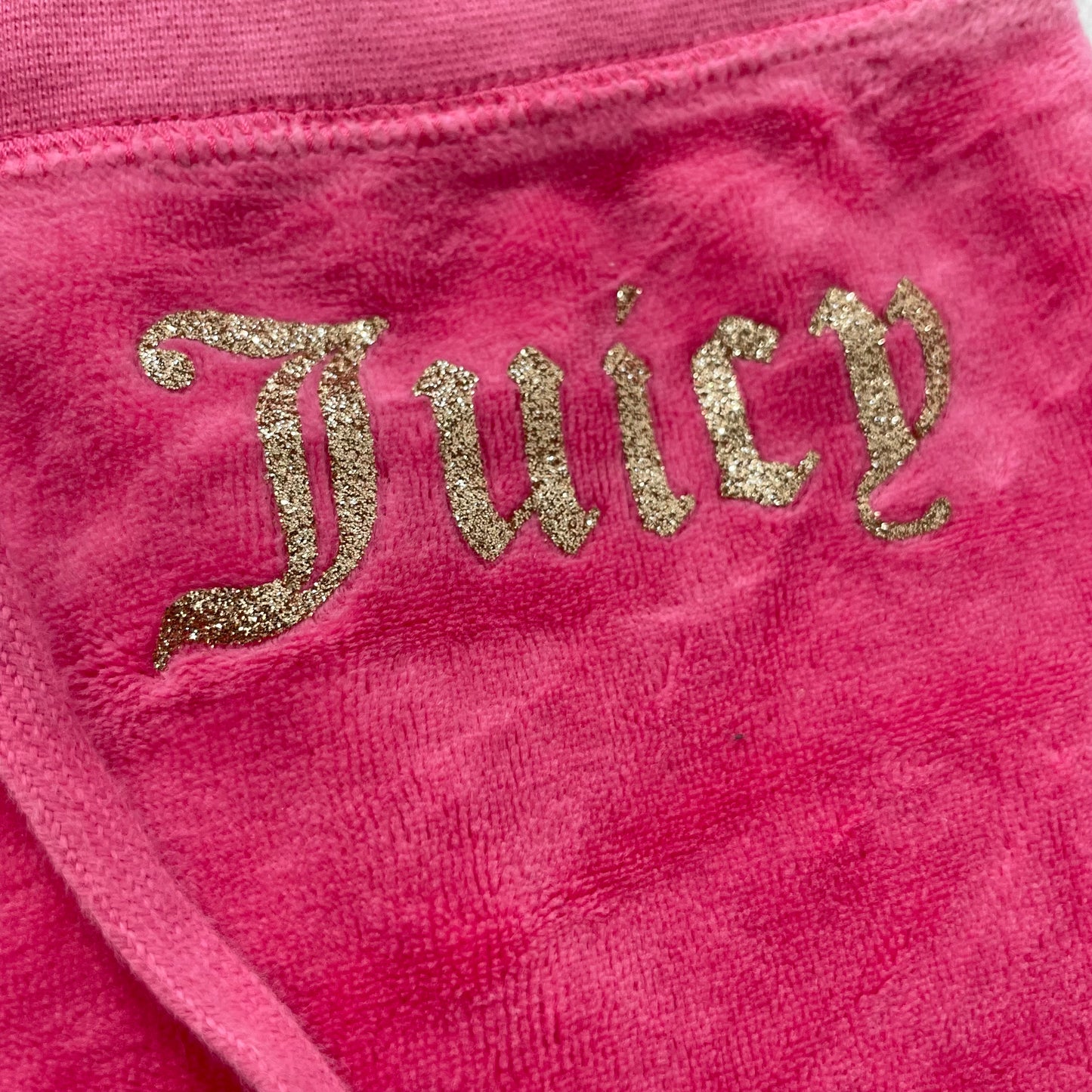 Juicy Couture Women's Hot Pink Velour Flared Track Pants Glitter Logo Size XS