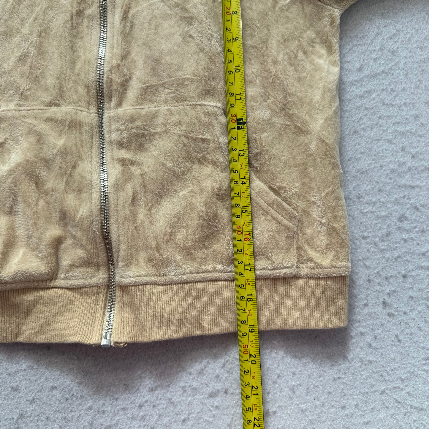Juicy Couture Forever 21 Women Camel Velour Zip-Up Hoodie Rhinestone Logo Size M