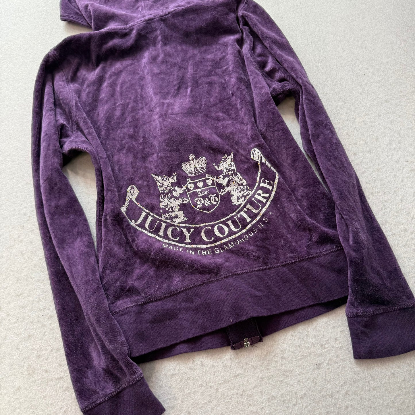 Vintage Juicy Couture Scottie Dogs Women Deep Purple Velour Zip-Up Hoodie Size S