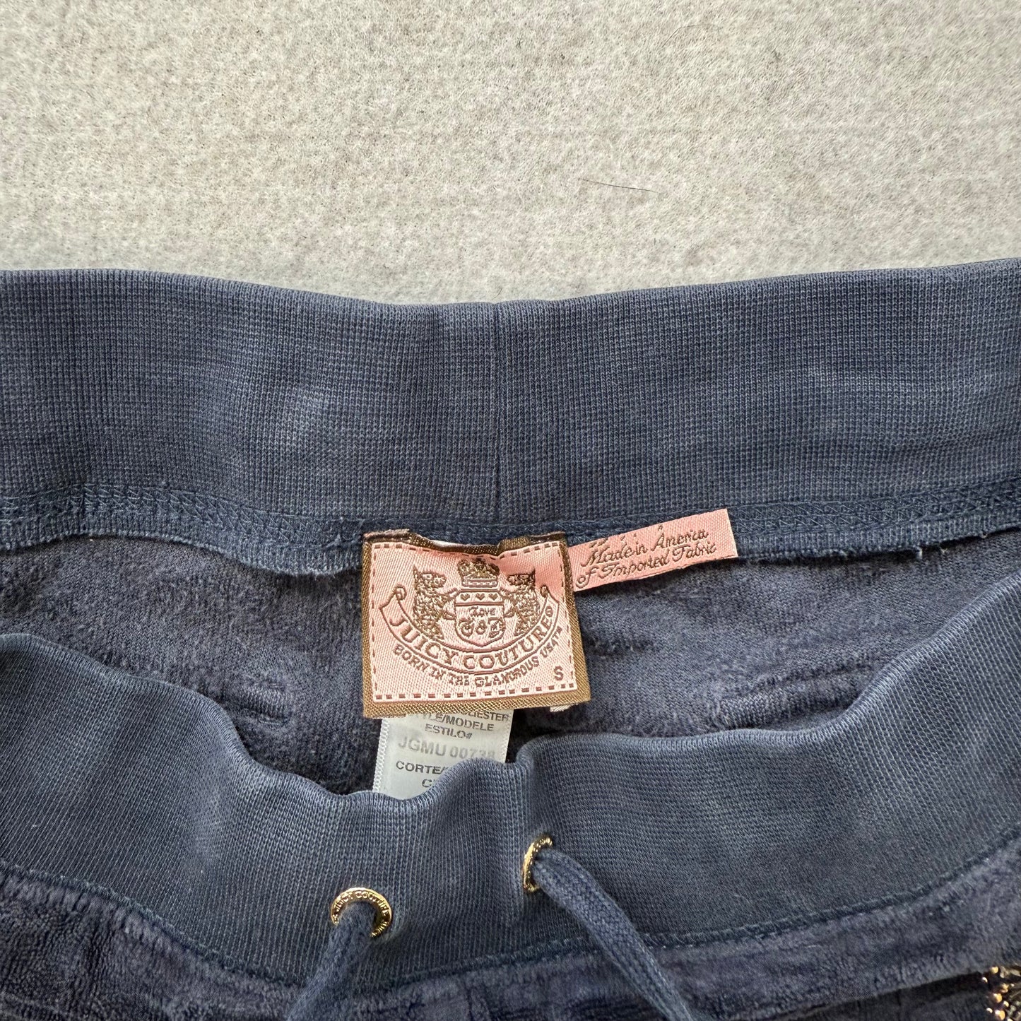 Vintage Juicy Couture Women's Navy Velour Flared Track Pant Studded Logo Size S