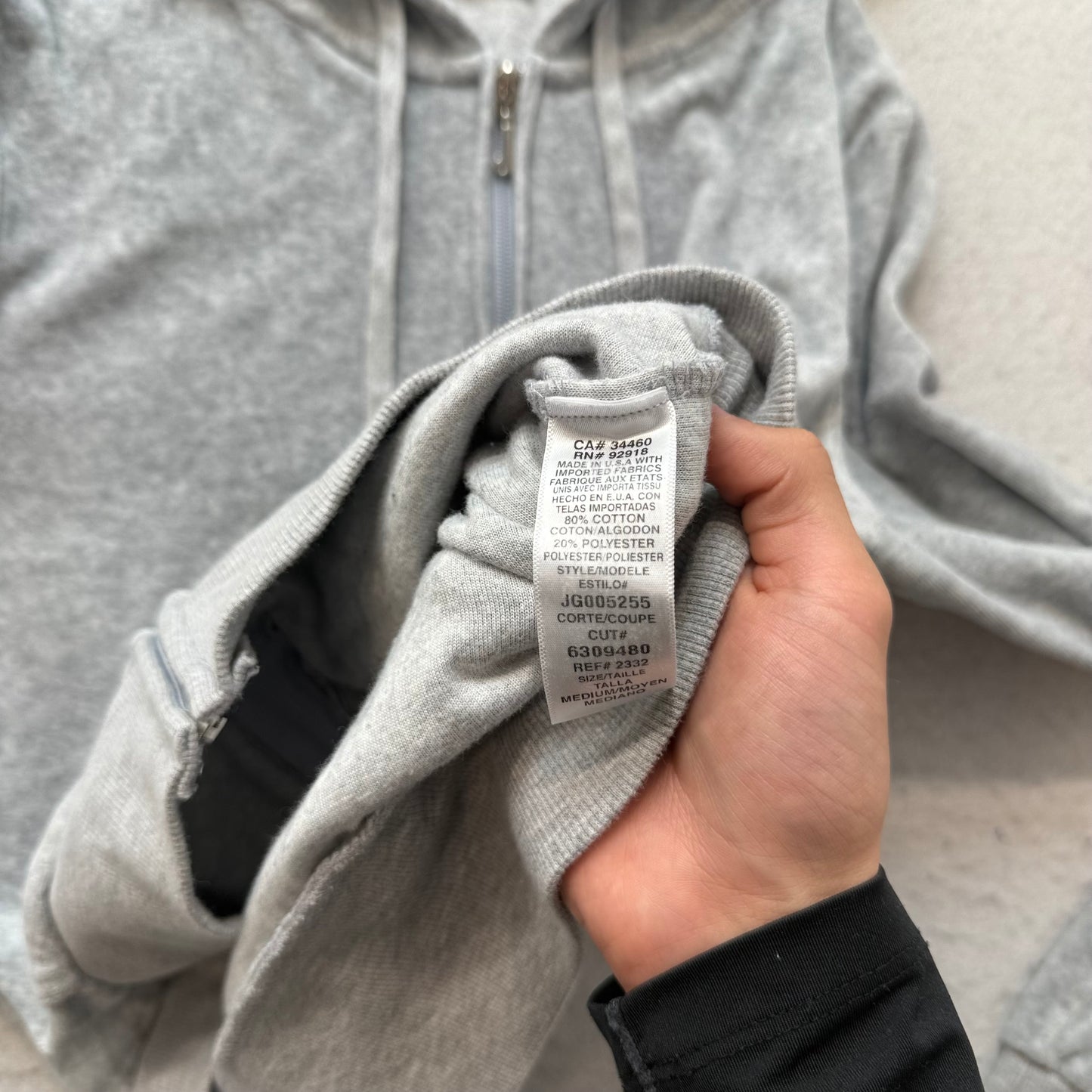 Juicy Couture Women's Heather Gray Velour Zip-Up Hoodie Crown Logo Pocket Size M