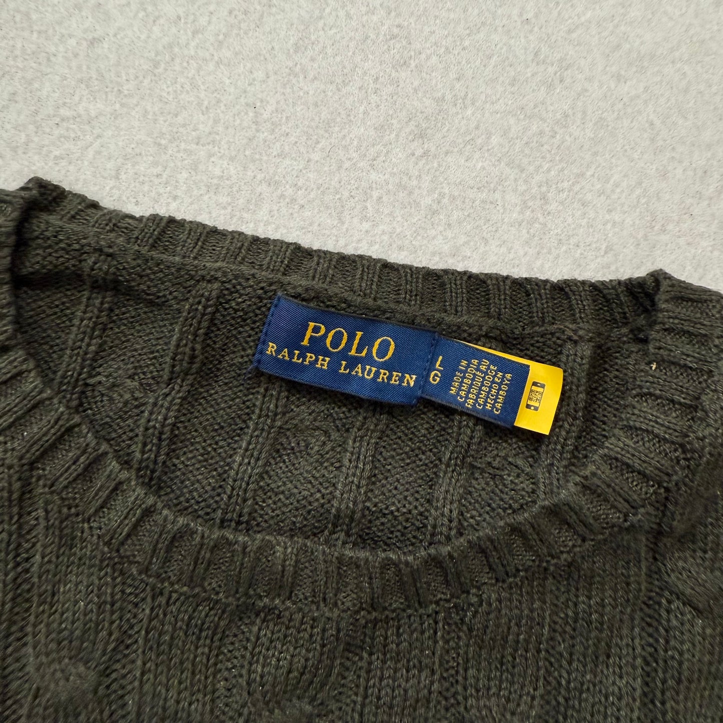 Polo Ralph Lauren Men's Olive Green Cable-Knit Sweater Crewneck Logo Size L NWT