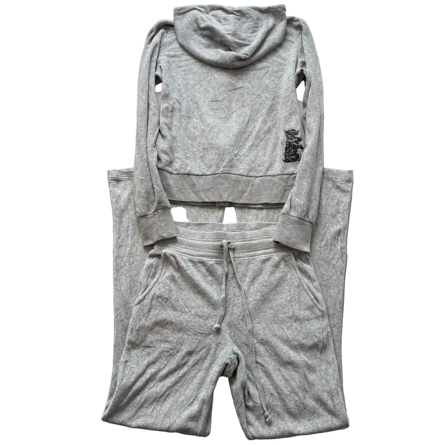 Vtg Juicy Couture Women Heather Gray Velour Tracksuit Set Hoodie & Pant Size M/S