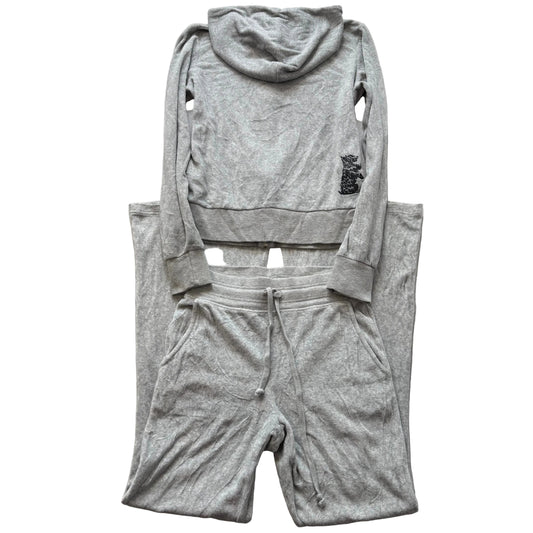 Vtg Juicy Couture Women Heather Gray Velour Tracksuit Set Hoodie & Pant Size M/S