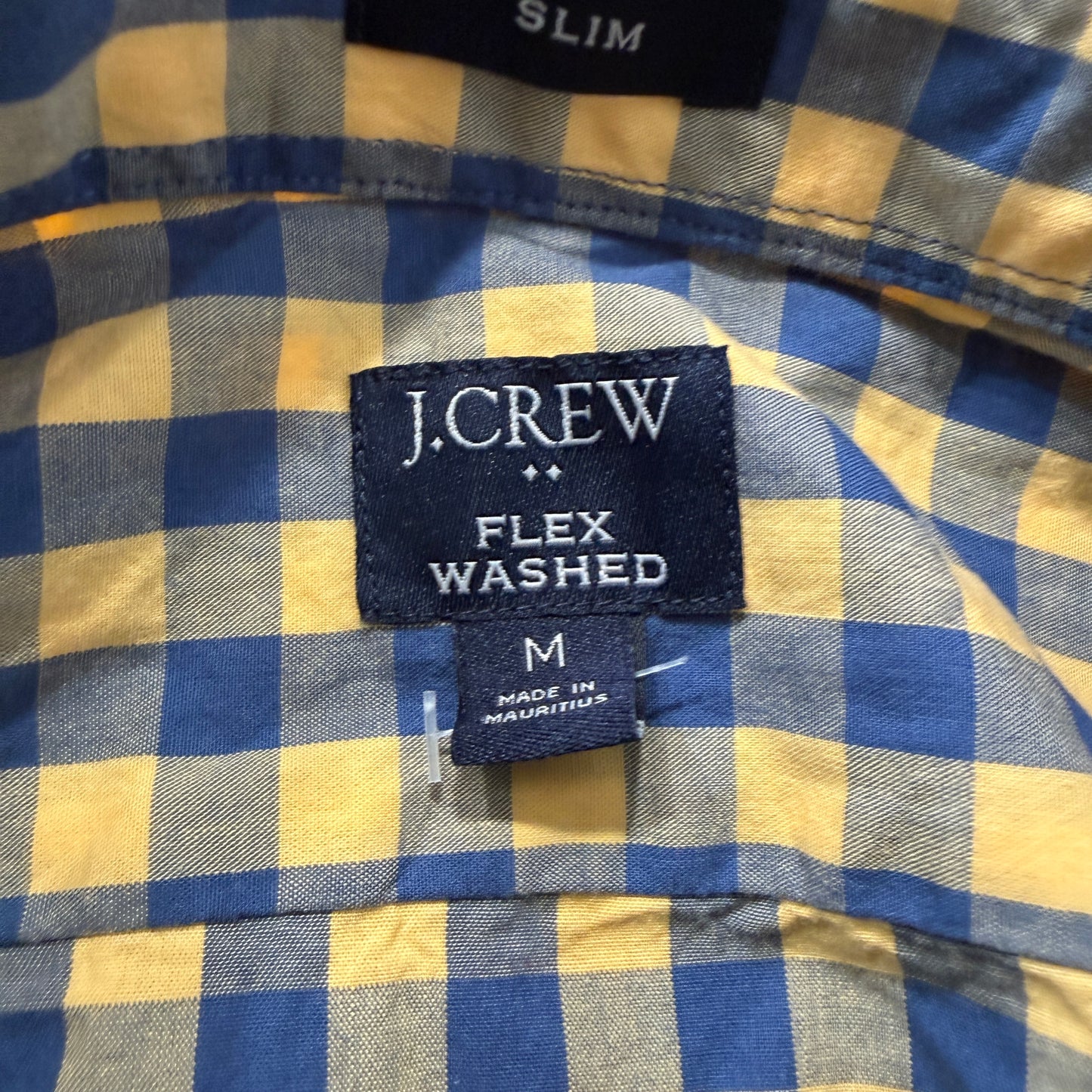 J.Crew "Flex Washed" Men's Yellow Blue Plaid Shirt Button Up Long Sleeve Size M