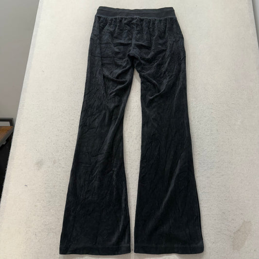 Vintage Juicy Couture Women's Black Velour Flared Track Pant Pockets Y2K Size S