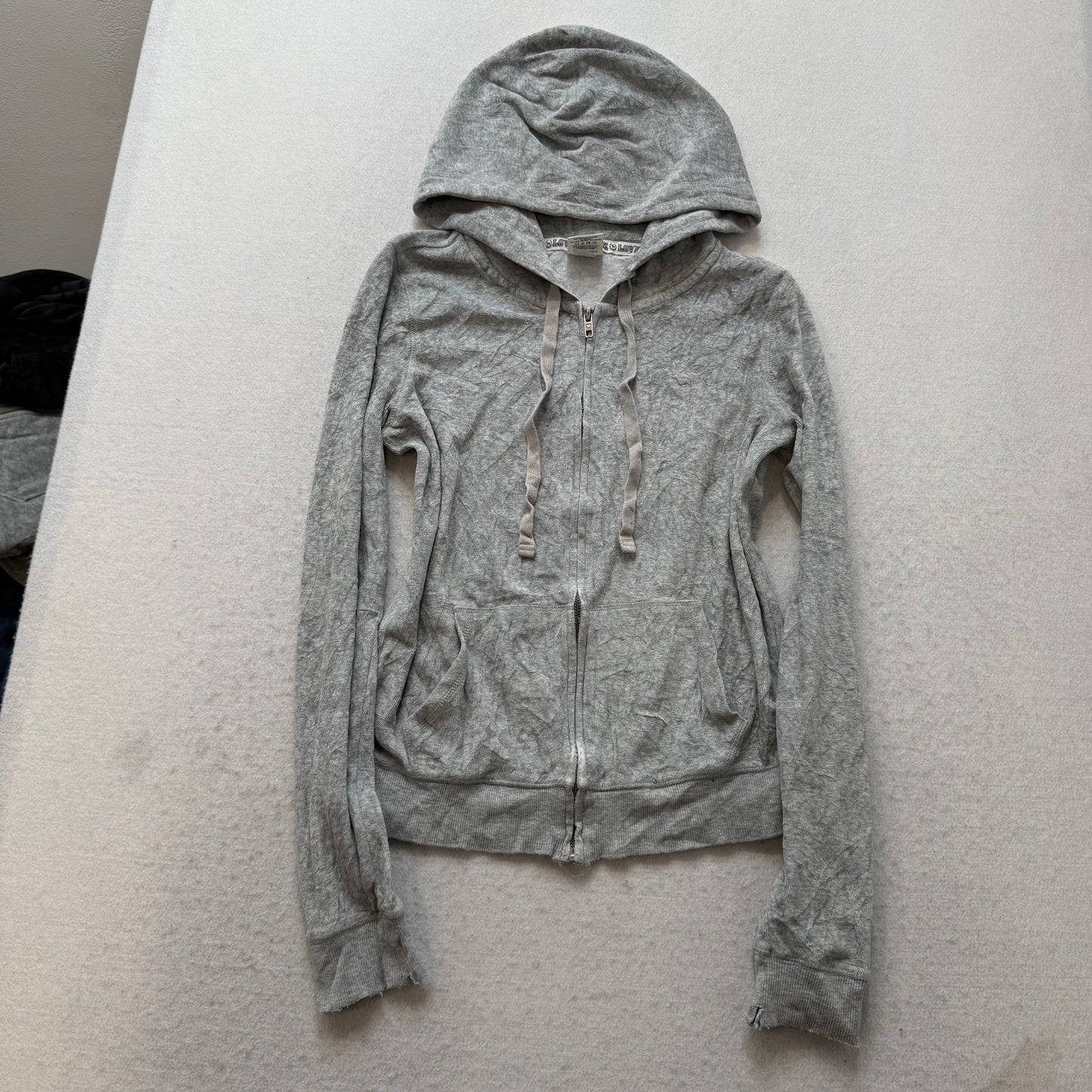 Vintage Victoria's Secret PINK Gray Velour LOVE PINK Back Graphic Hoodie Size S