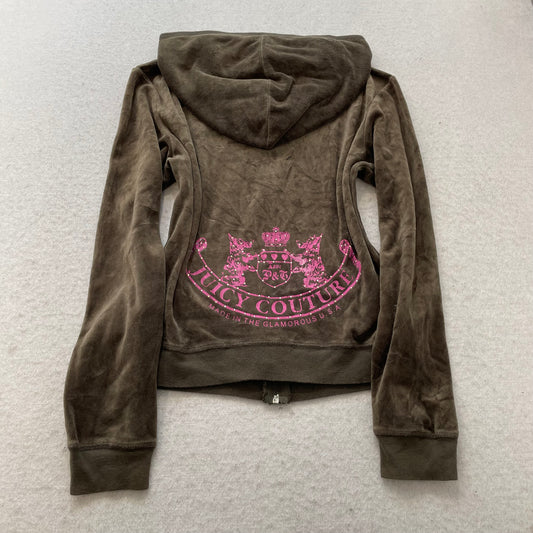 Juicy Couture Scottie Dogs Women's Brown Velour Zip-Up Hoodie Rhinestones Size M