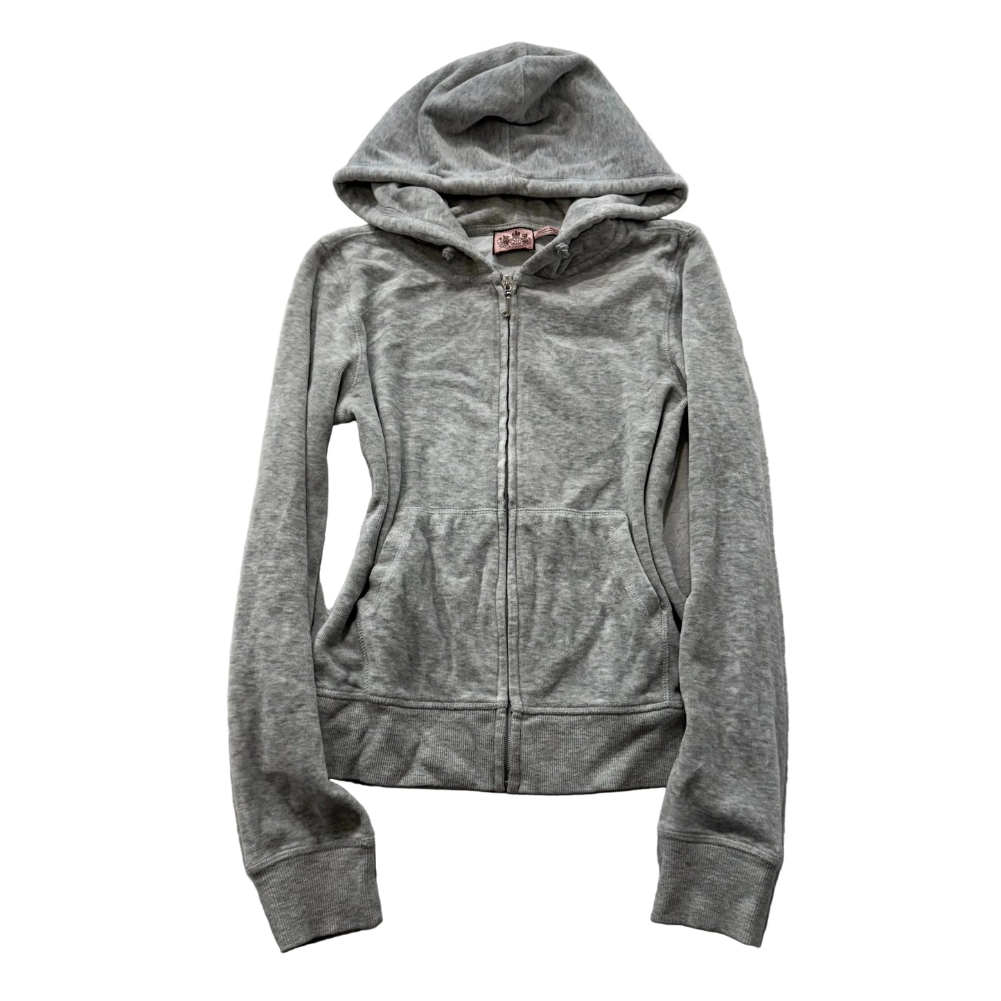 Vintage Juicy Couture Women's Heather Gray Velour Zip-Up Hoodie Pockets Size S