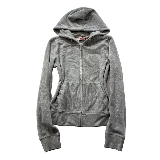 Vintage Juicy Couture Women's Heather Gray Velour Zip-Up Hoodie Pockets Size S