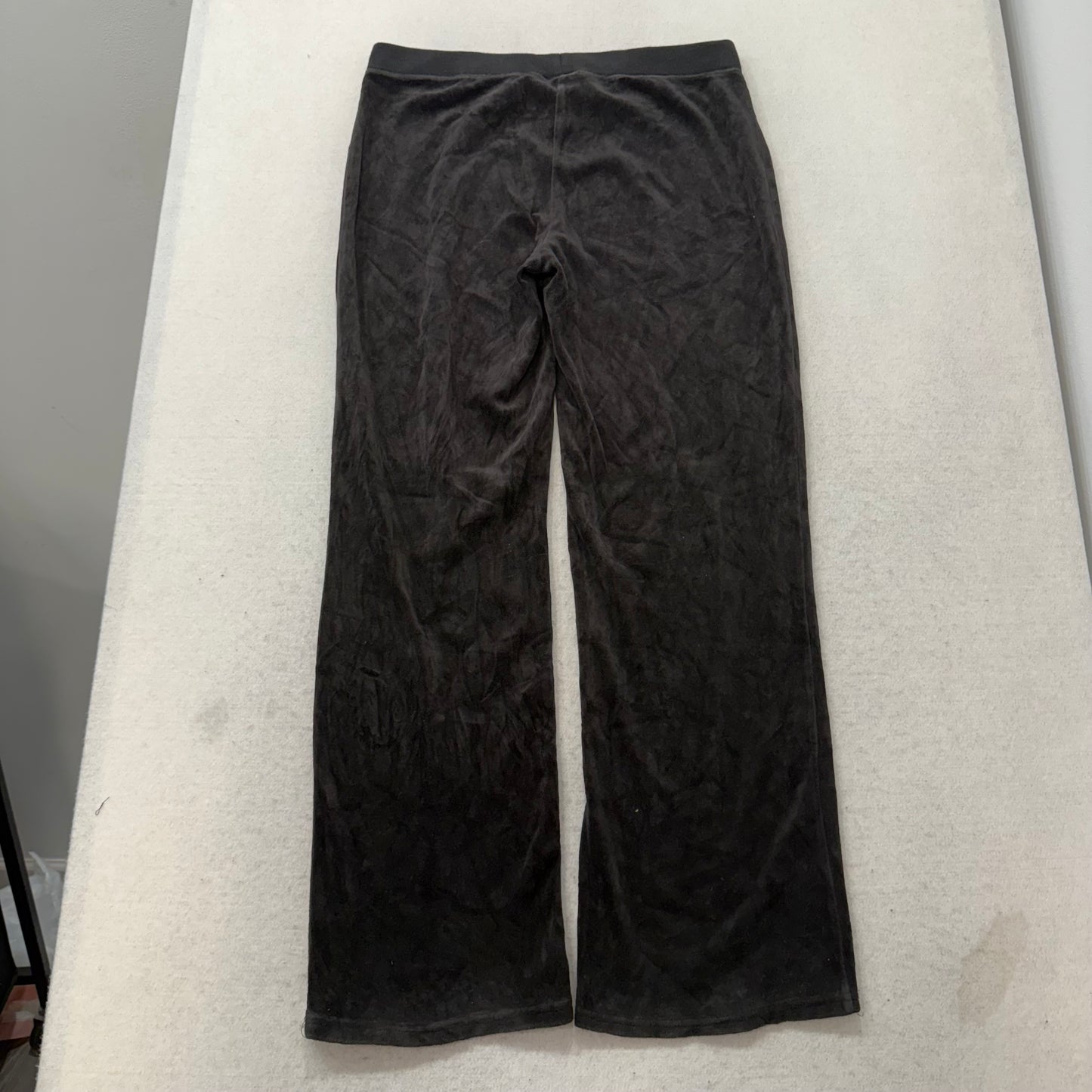 Vintage Juicy Couture Women Black Velour Flared Track Pant Loungewear Y2K Size L