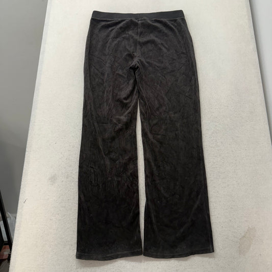 Vintage Juicy Couture Women Black Velour Flared Track Pant Loungewear Y2K Size L