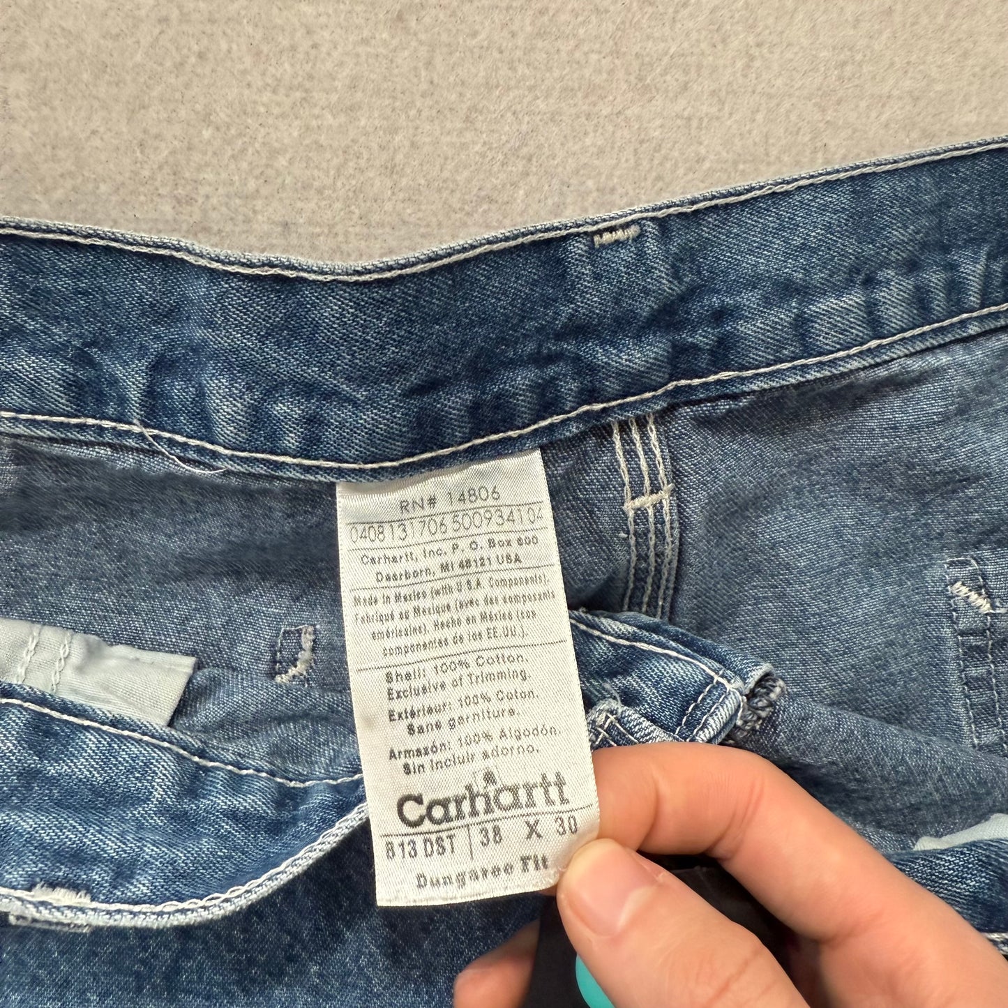 Carhartt Men's Medium Blue Denim Carpenter Jeans Tool Pockets Workwear Waist 38