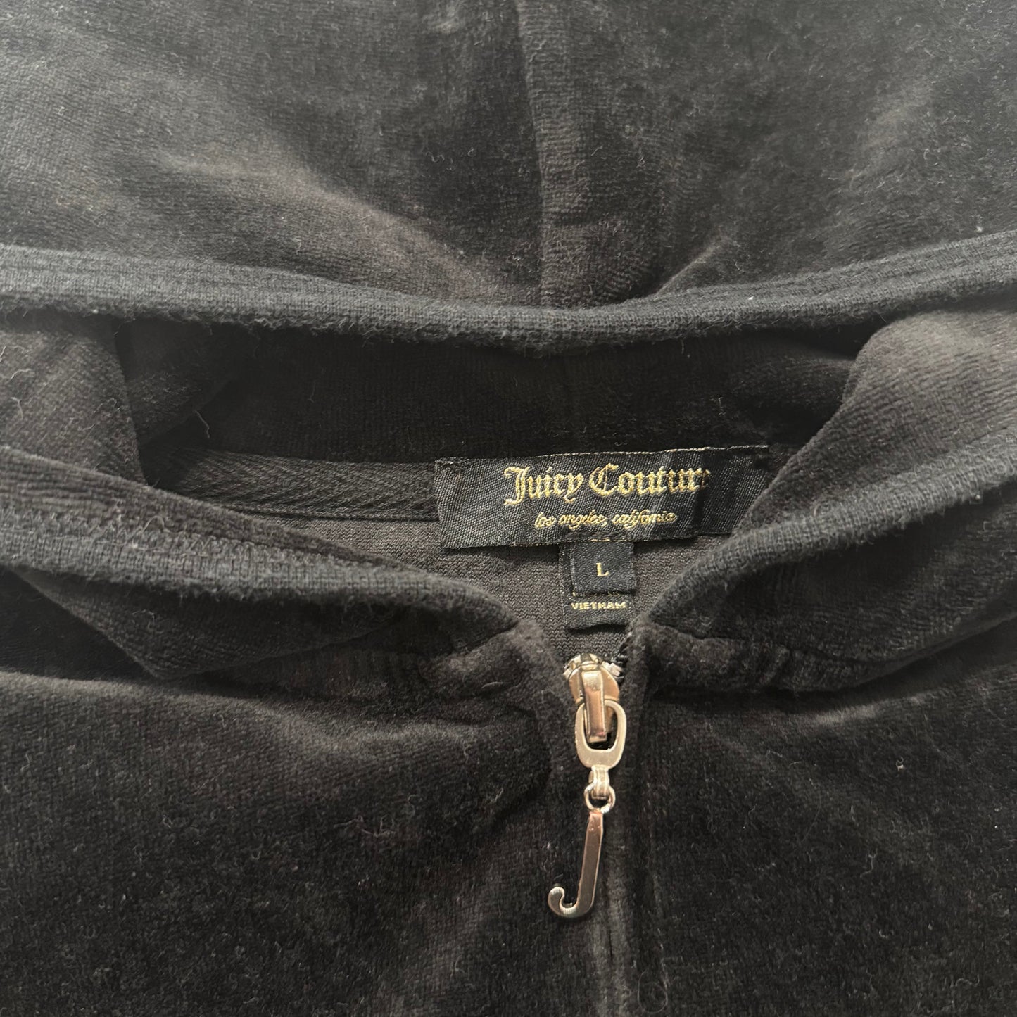 Juicy Couture What Goes Around Women's Black Velour Hoodie Glitter Print Size L