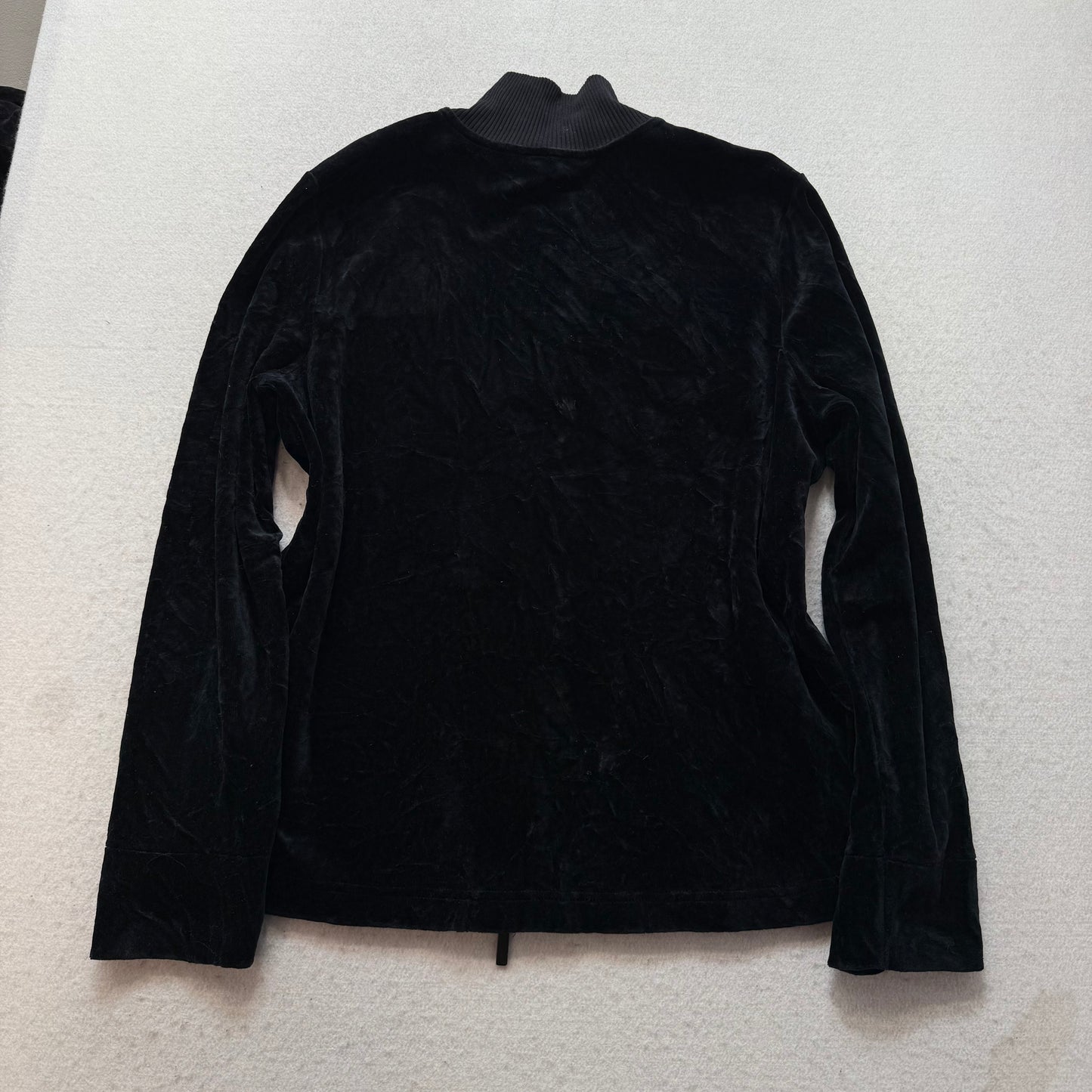 Lauren Ralph Lauren Women's Black Velour Full Zip Track Jacket Mock Neck Size L
