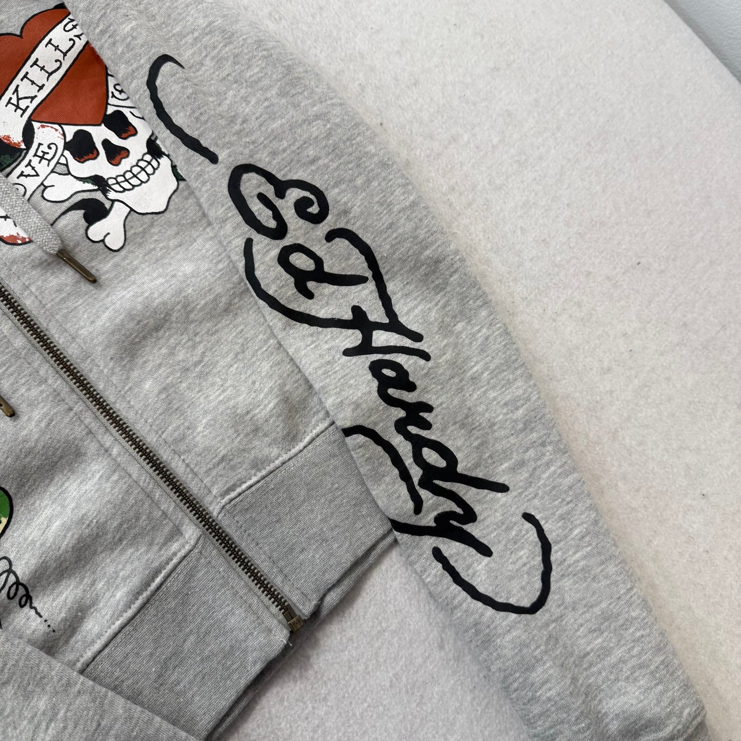 ED HARDY “LKS Skull” GREY CROPPED ZIP UP HOODIE