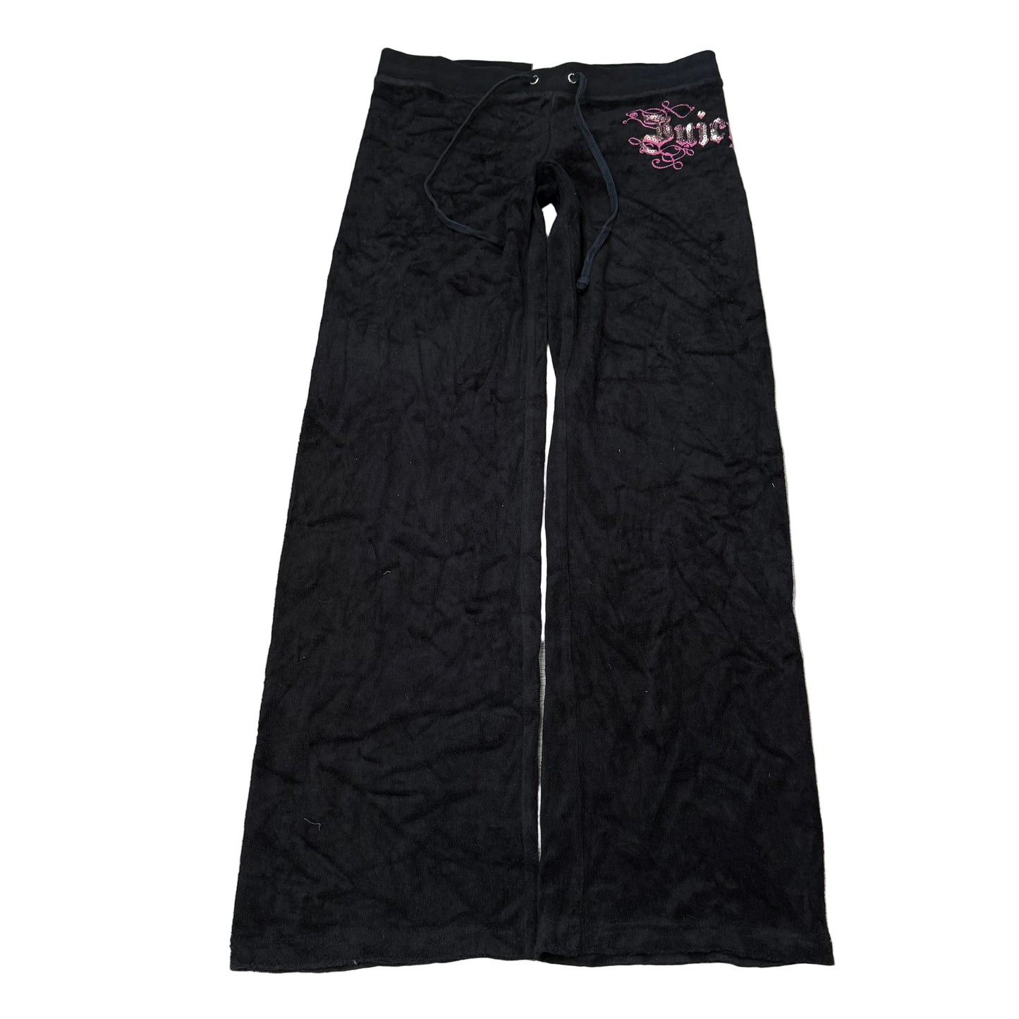 Vintage Juicy Couture Women's Black Terry Cloth Flared Track Pants Sequin Size S