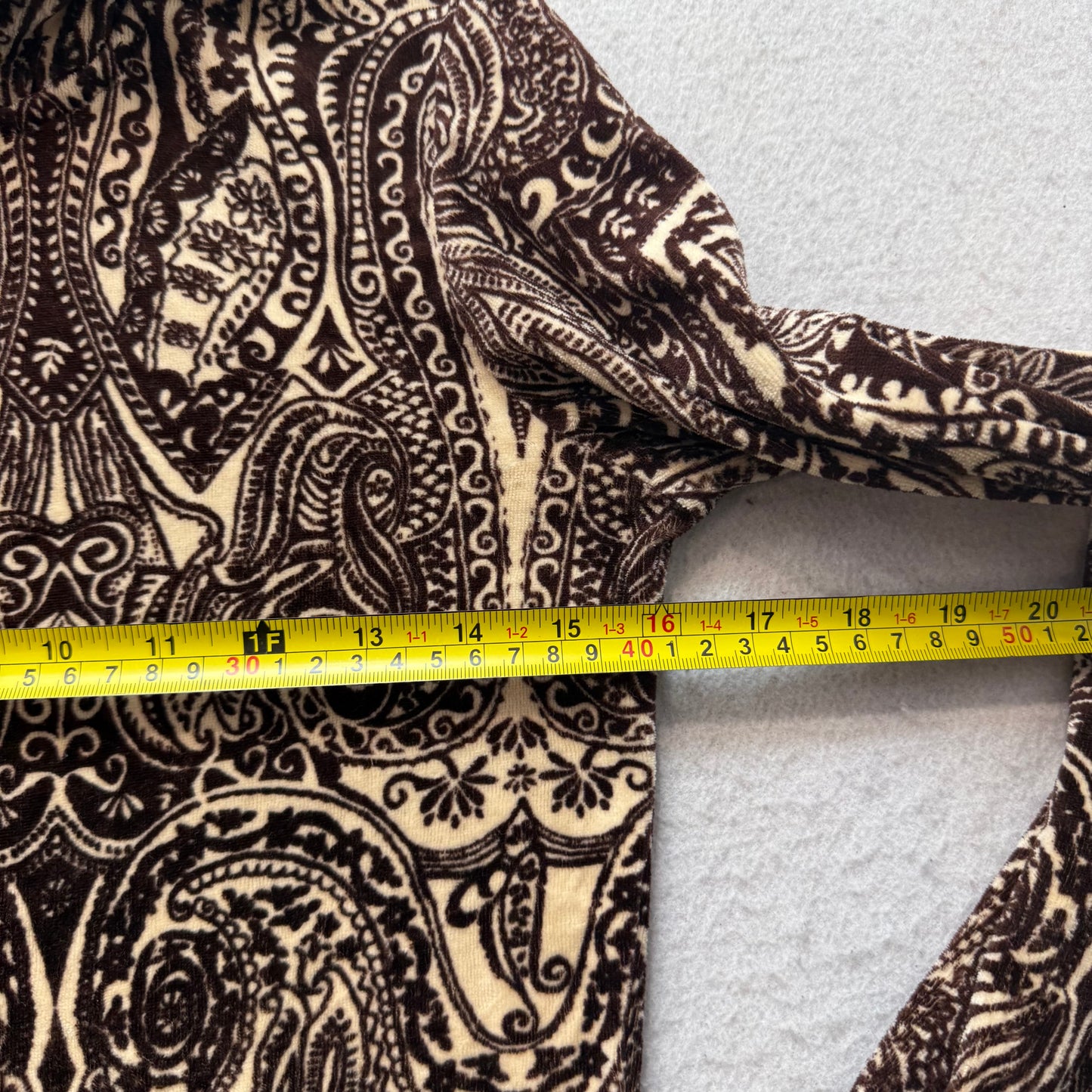 RARE 2003 Vtg Juicy Couture Brown Paisley Velour Hoodie All-Over Pattern Size S
