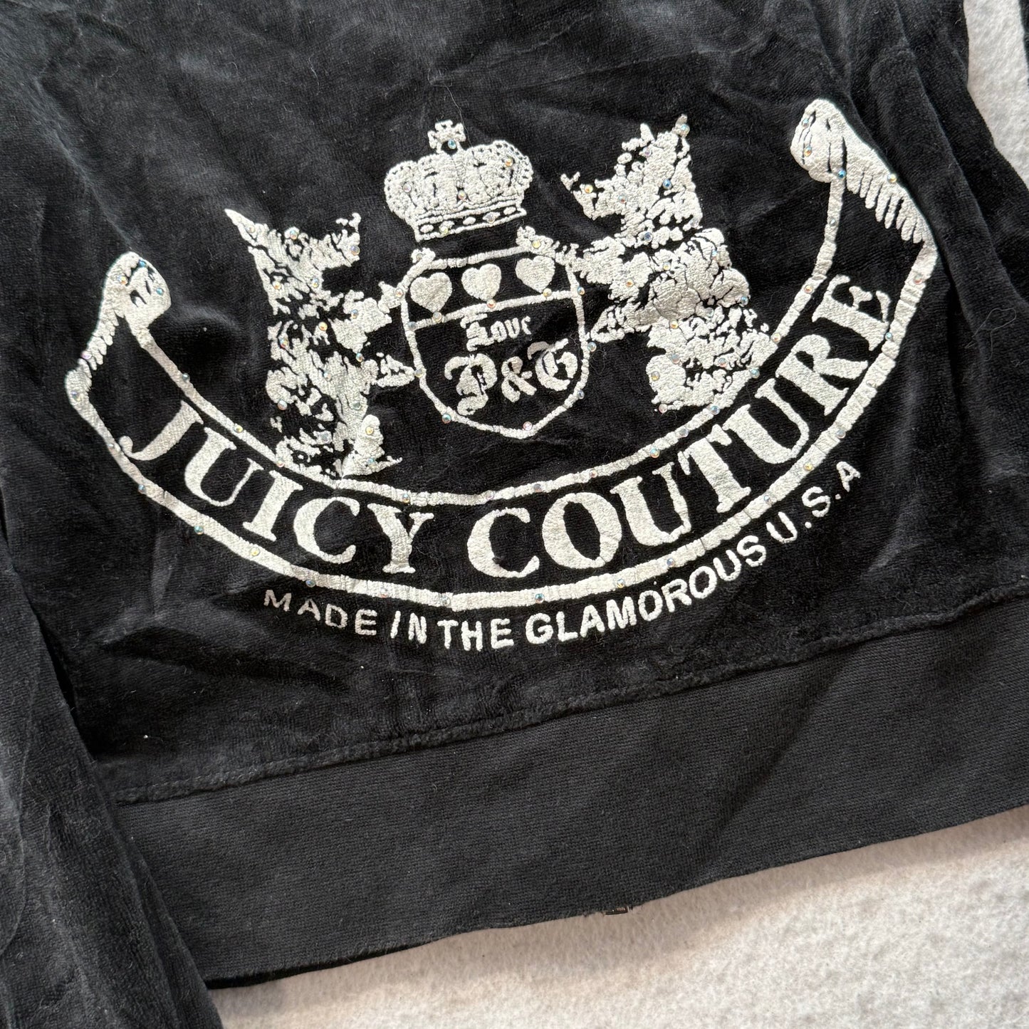 2003 Vintage Juicy Couture Scottie Dogs Womens Black Velour Tracksuit Set Size S
