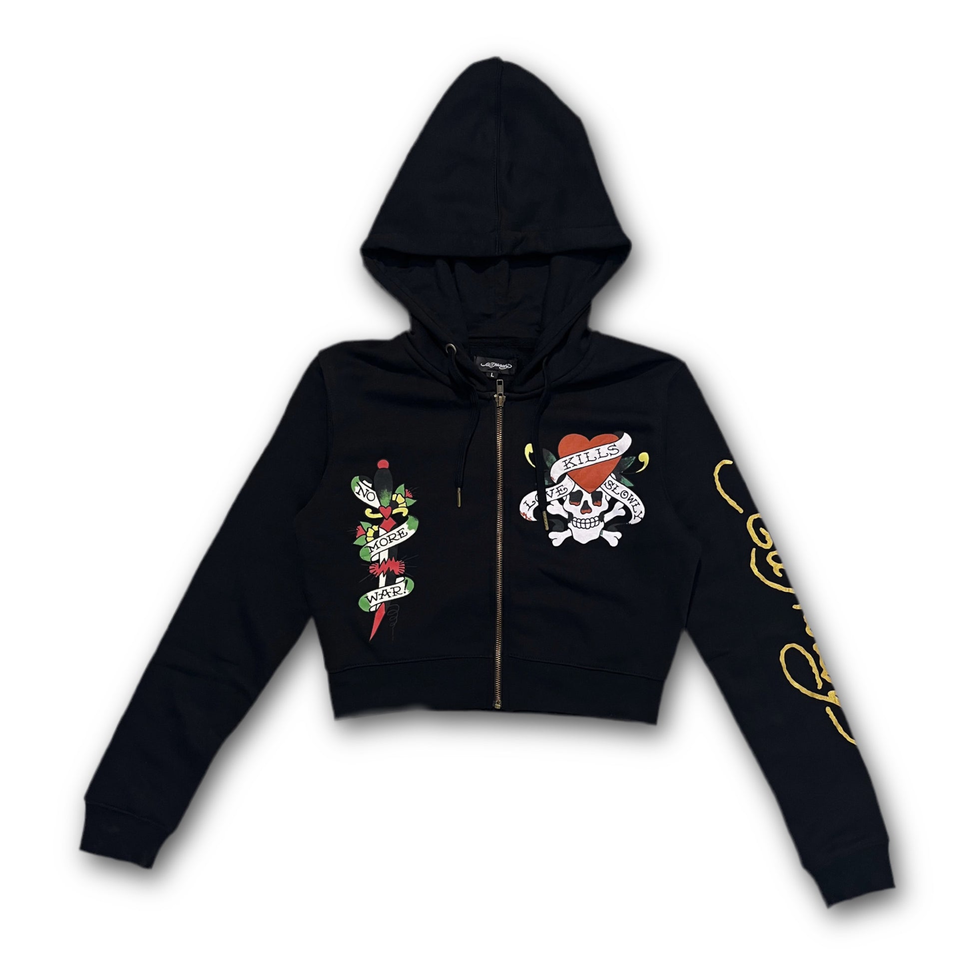 ED HARDY “LKS Skull” BLACK CROPPED ZIP UP HOODIE - Clean Curriculums 