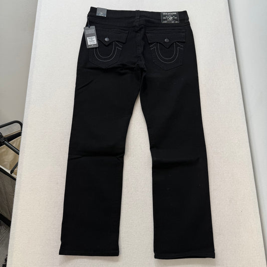 True Religion Ricky Black Denim Jeans Straight Leg Contrast Stitching Arcuate Flap Pockets Size W36 L32