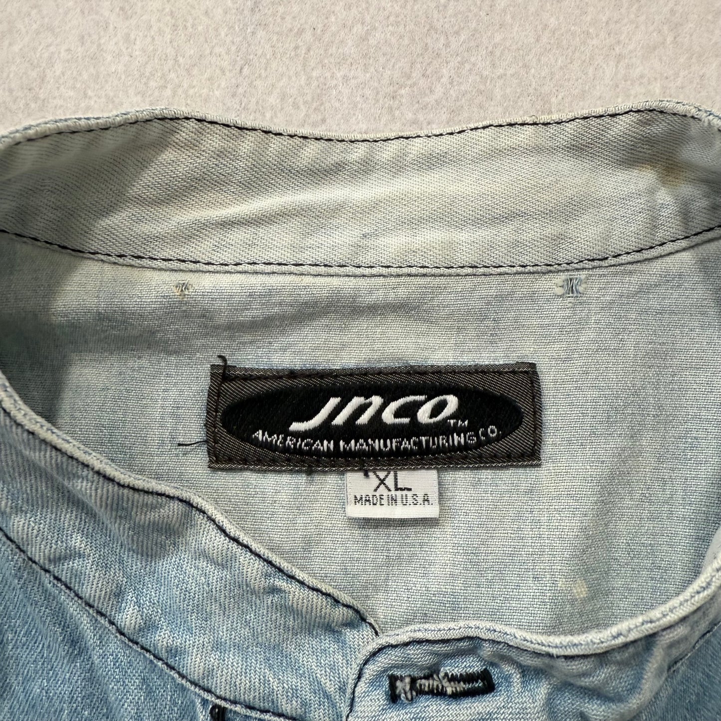 Jnco Mens Light Blue Denim Button-Down Shirt Grandad Collar Flap Pockets Size XL