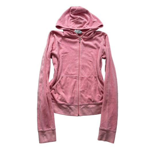 2003 Vintage Juicy Couture Women's Dusty Pink Velour Zip-Up Hoodie Y2K Size XL