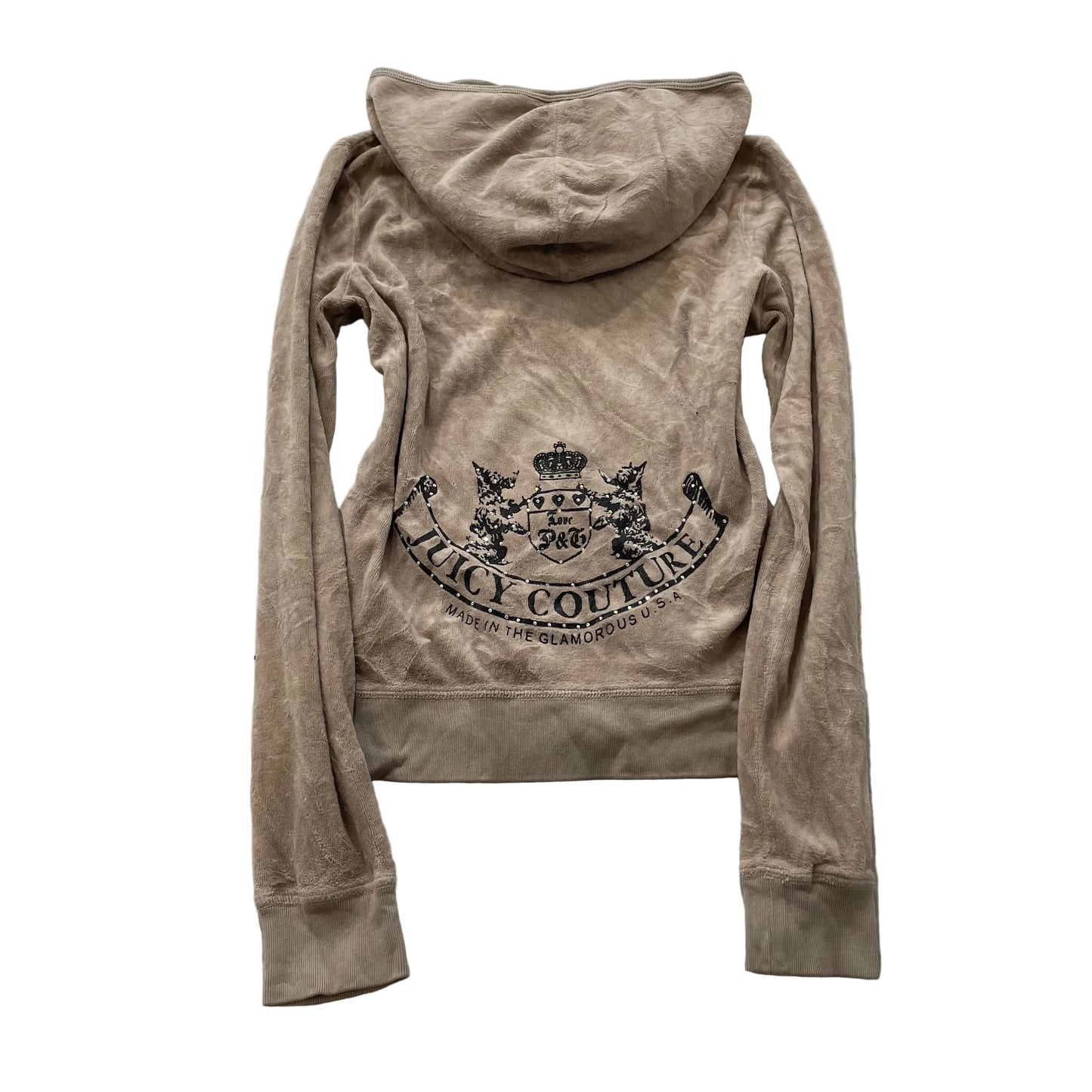 Juicy Couture Scottie Dogs Women's Camel Velour Zip-Up Hoodie Pockets Y2k Size M