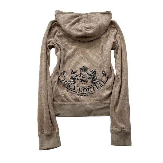 Juicy Couture Scottie Dogs Women's Camel Velour Zip-Up Hoodie Pockets Y2k Size M