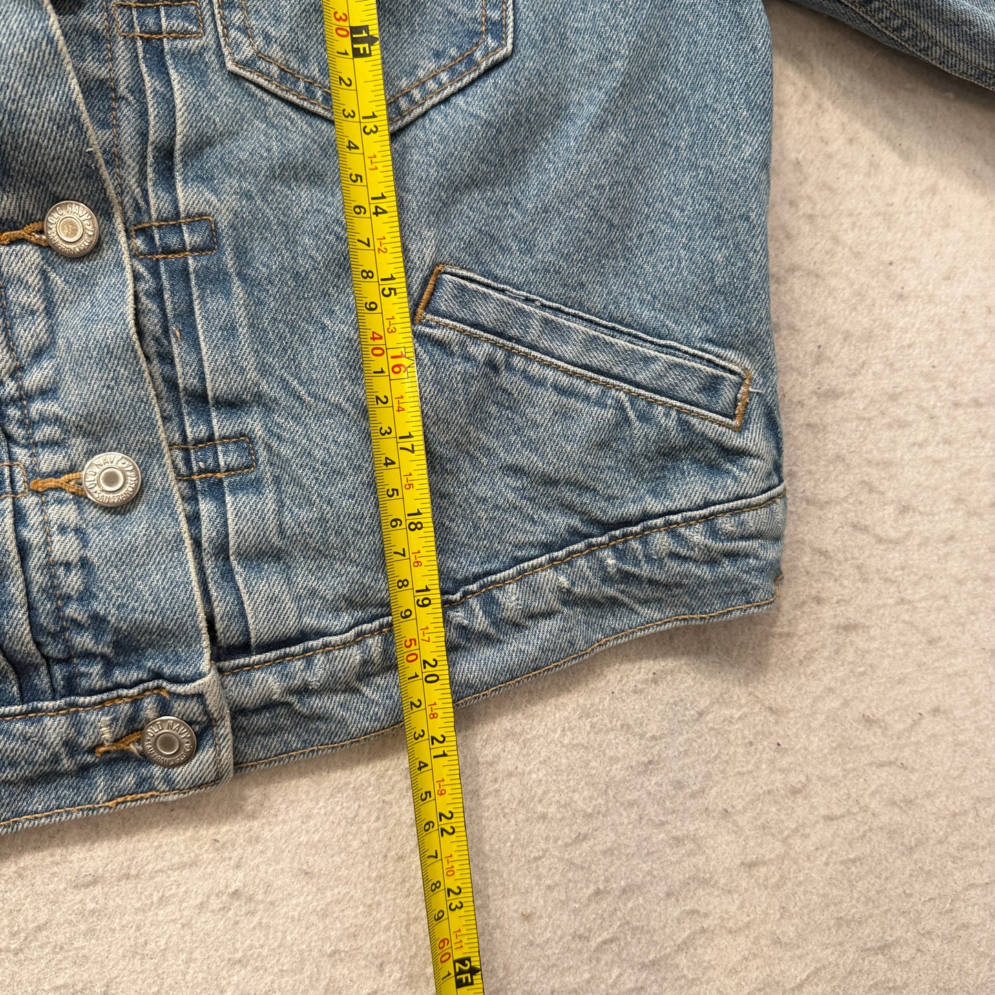 Old Navy Women's Blue Cropped Denim Jacket Long Sleeve Pockets Classic Size M