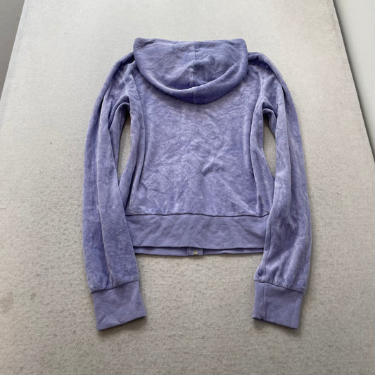 Juicy Couture Women's Lavender Velour Zip-Up Hoodie Drawstring Pockets Size XL