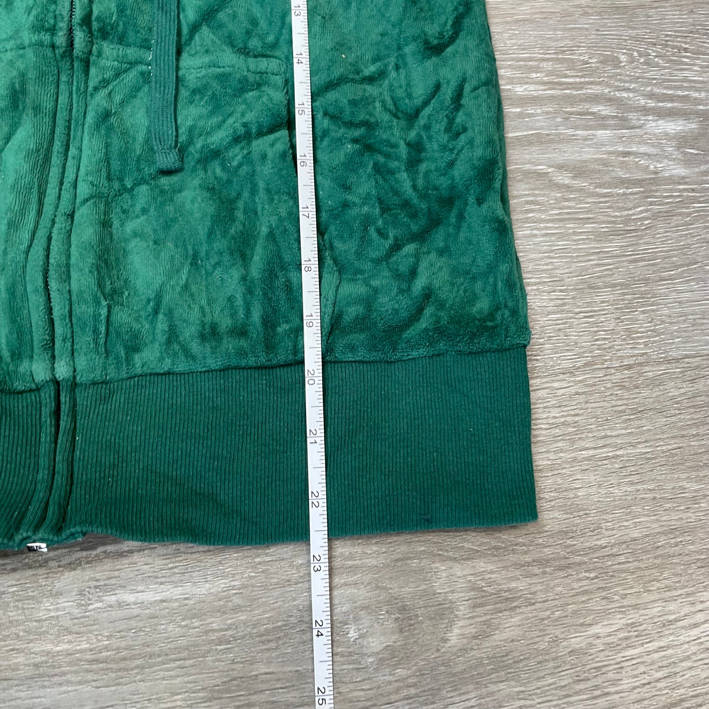 Vintage Juicy Couture Women's Dark Green Velour Zip-Up Hoodie Drawstring Size S