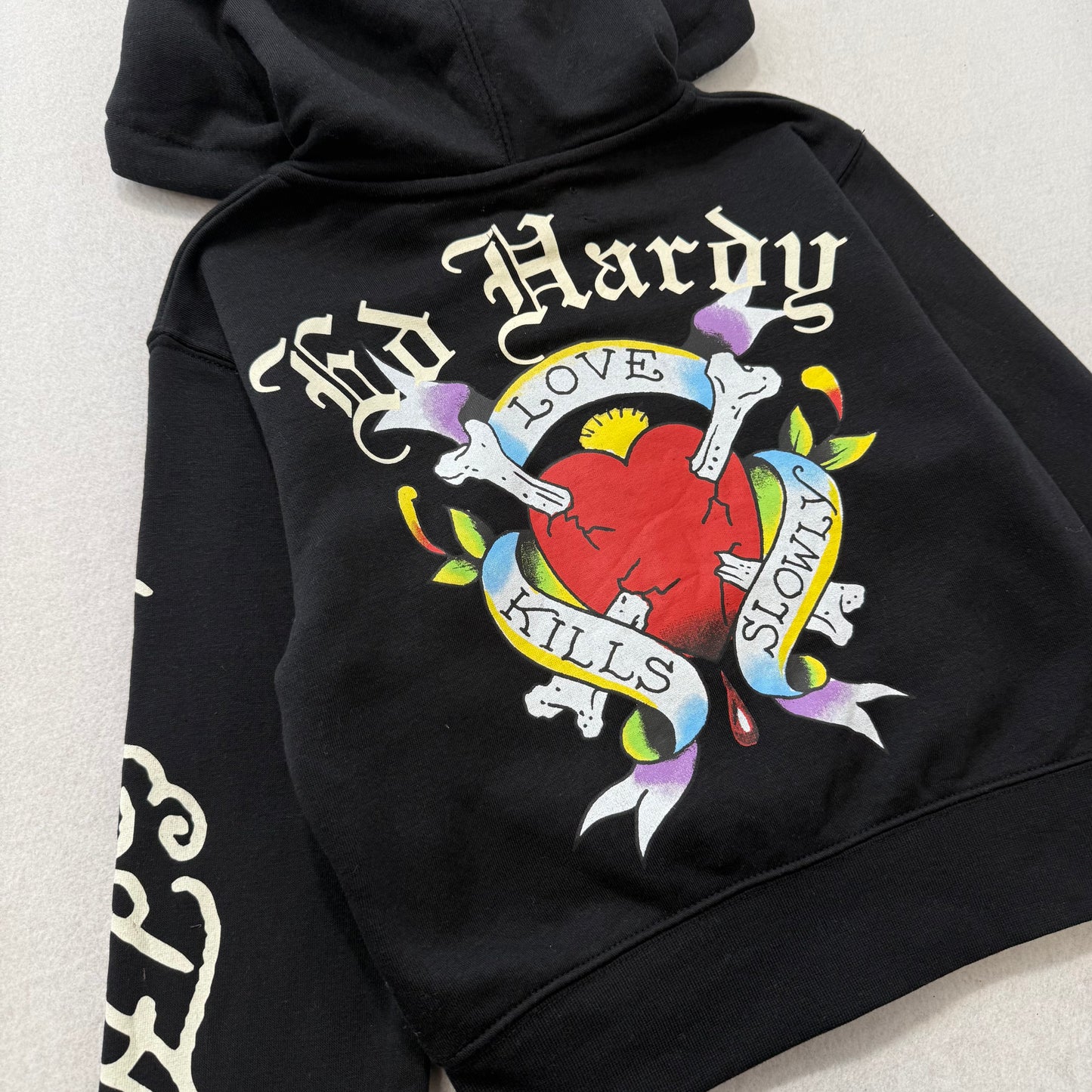 ED HARDY “Love Kills Slowly” BLACK CROPPED ZIP UP UP HOODIE