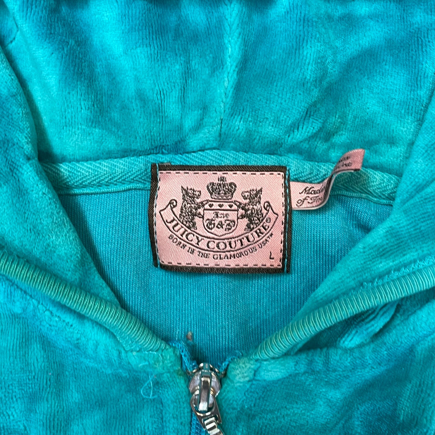 Vintage Juicy Couture Women's Turquoise Velour Full Zip Hoodie Loungewear Size L
