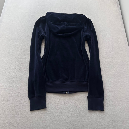 Juicy Couture Women's Black Velour Zip-Up Hoodie Y2K Sports Long Sleeve Size L
