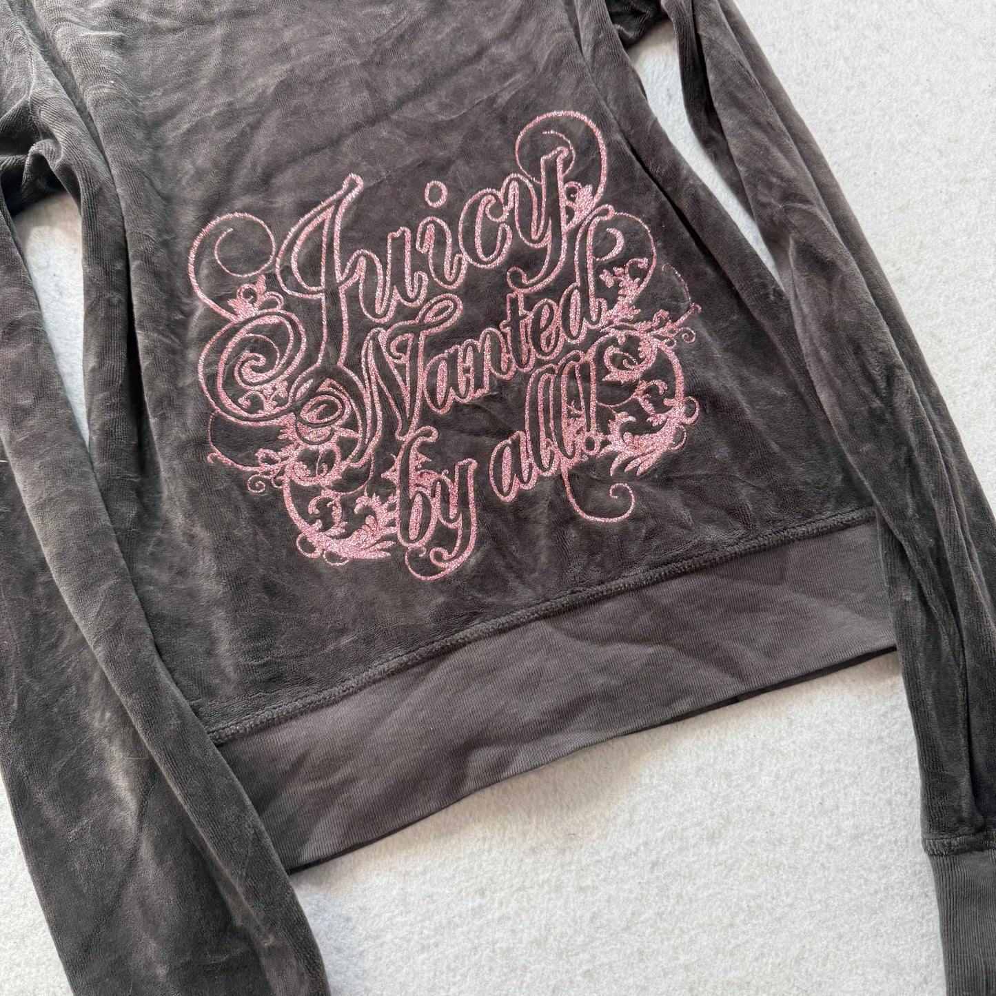 Juicy Couture “Juicy Wanted By All” Women's Charcoal Velour Zip Up Hoodie Size M