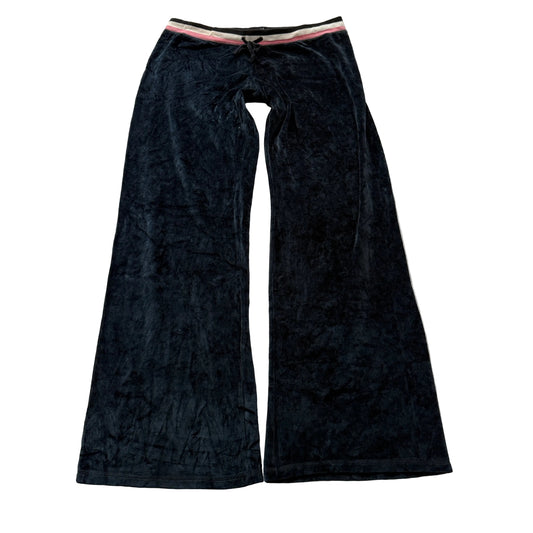 Juicy Couture Women's Dark Navy Velour Flared Track Pants Striped Waist Size XL