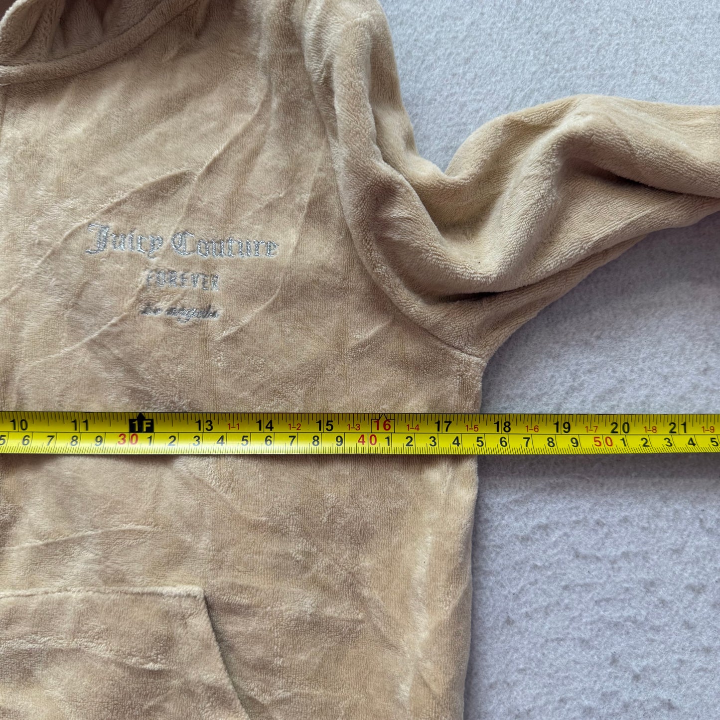 Juicy Couture Forever 21 Women Camel Velour Zip-Up Hoodie Rhinestone Logo Size M