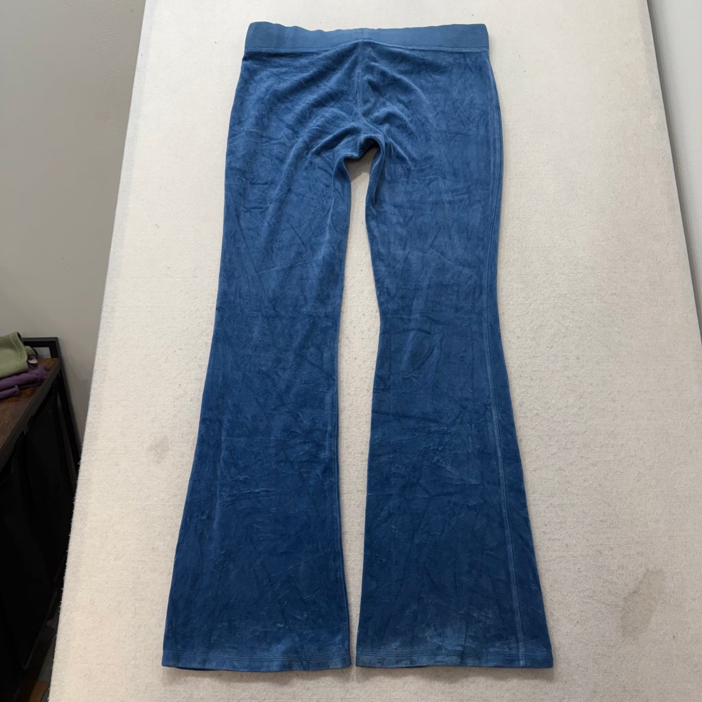 Juicy Couture Women's Deep Sea Blue Velour Flared Track Pant Loungewear Size M