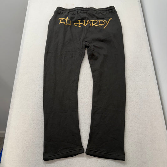 Ed Hardy Women's Black Cotton Straight Leg Sweatpants Skull Graphic Logo Size XL
